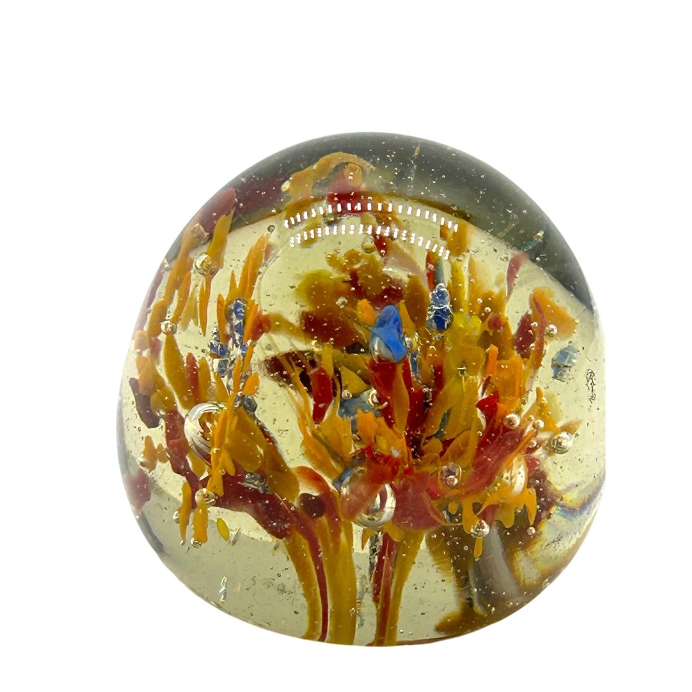 Vintage Artisan Glass Paperweight Floral Coral Reef Bubble Design Made in India